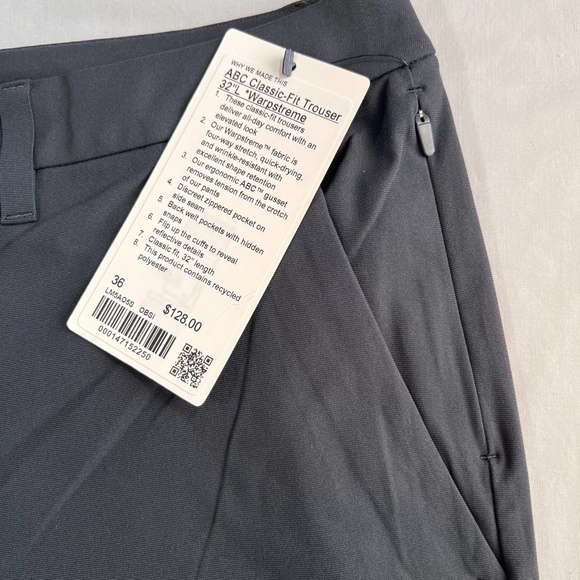 NWT Lululemon Mens ABC Classic Fit Trouser Pants Sz36x32 in Obsidian (Dark Gray) - Picture 9 of 13